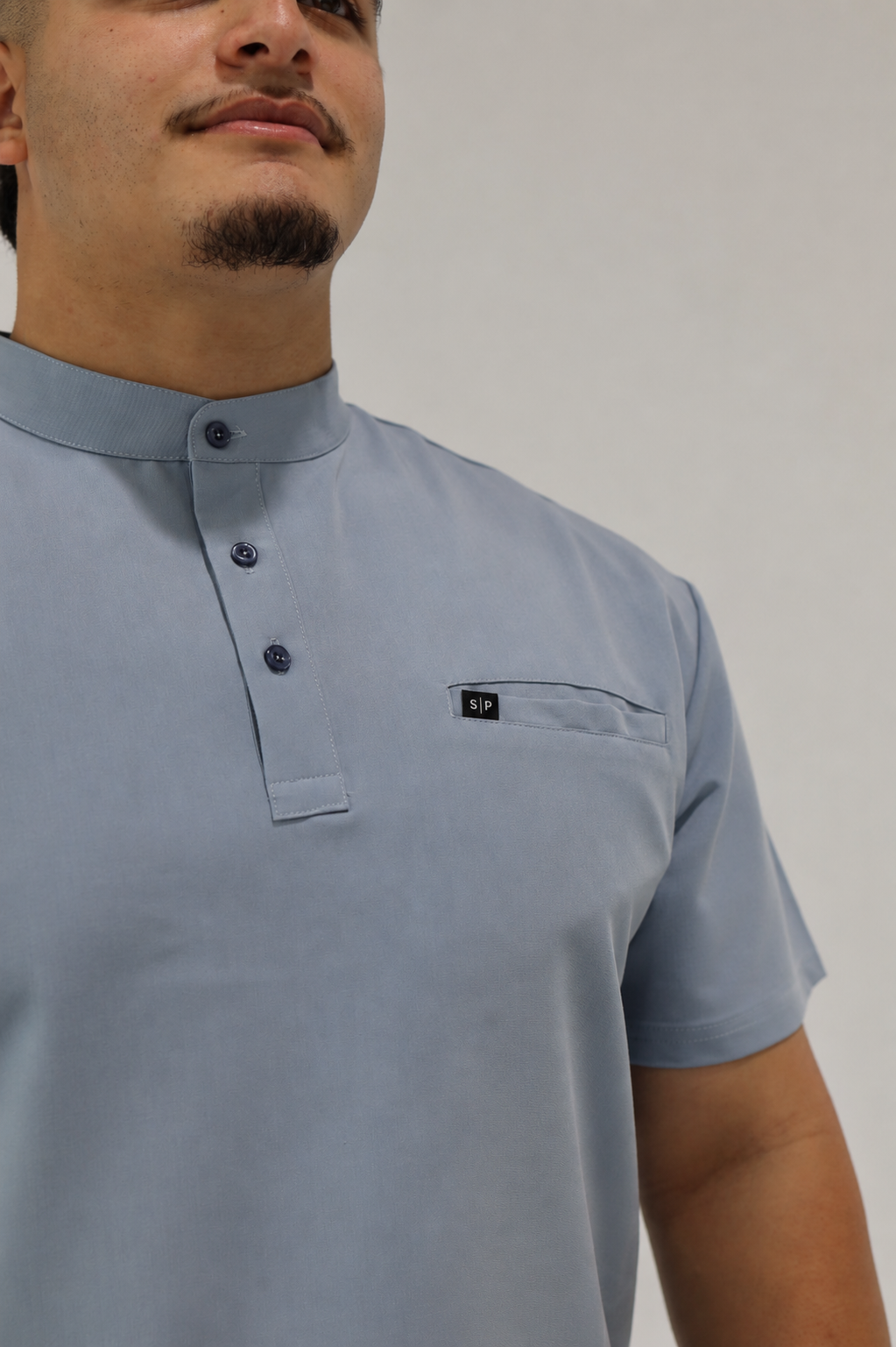 SARTO TAILORED MANDARIN TOP STEEL BLUE