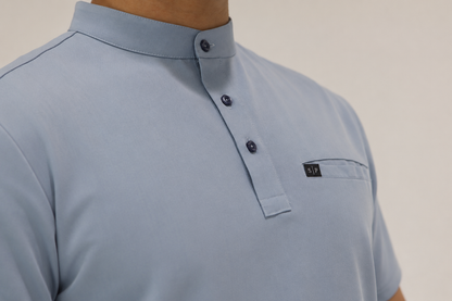 SARTO TAILORED MANDARIN TOP STEEL BLUE