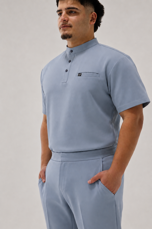 SARTO TAILORED MANDARIN TOP STEEL BLUE