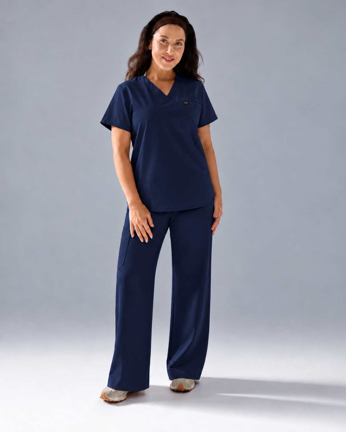 Navy High Waist Wide Leg Pant and Curved Hem Top Bundle