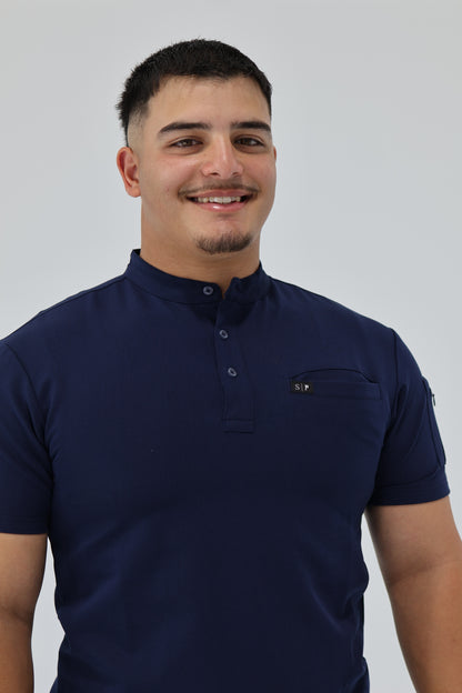 SARTO TAILORED MANDARIN TOP NAVY