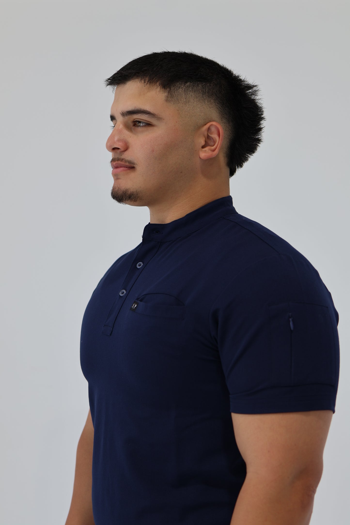 SARTO TAILORED MANDARIN TOP NAVY