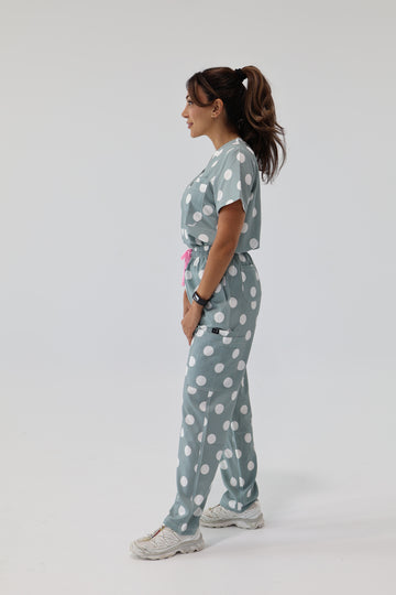 Polka Dot Sage Top and Pant Set (Sage Zipper)