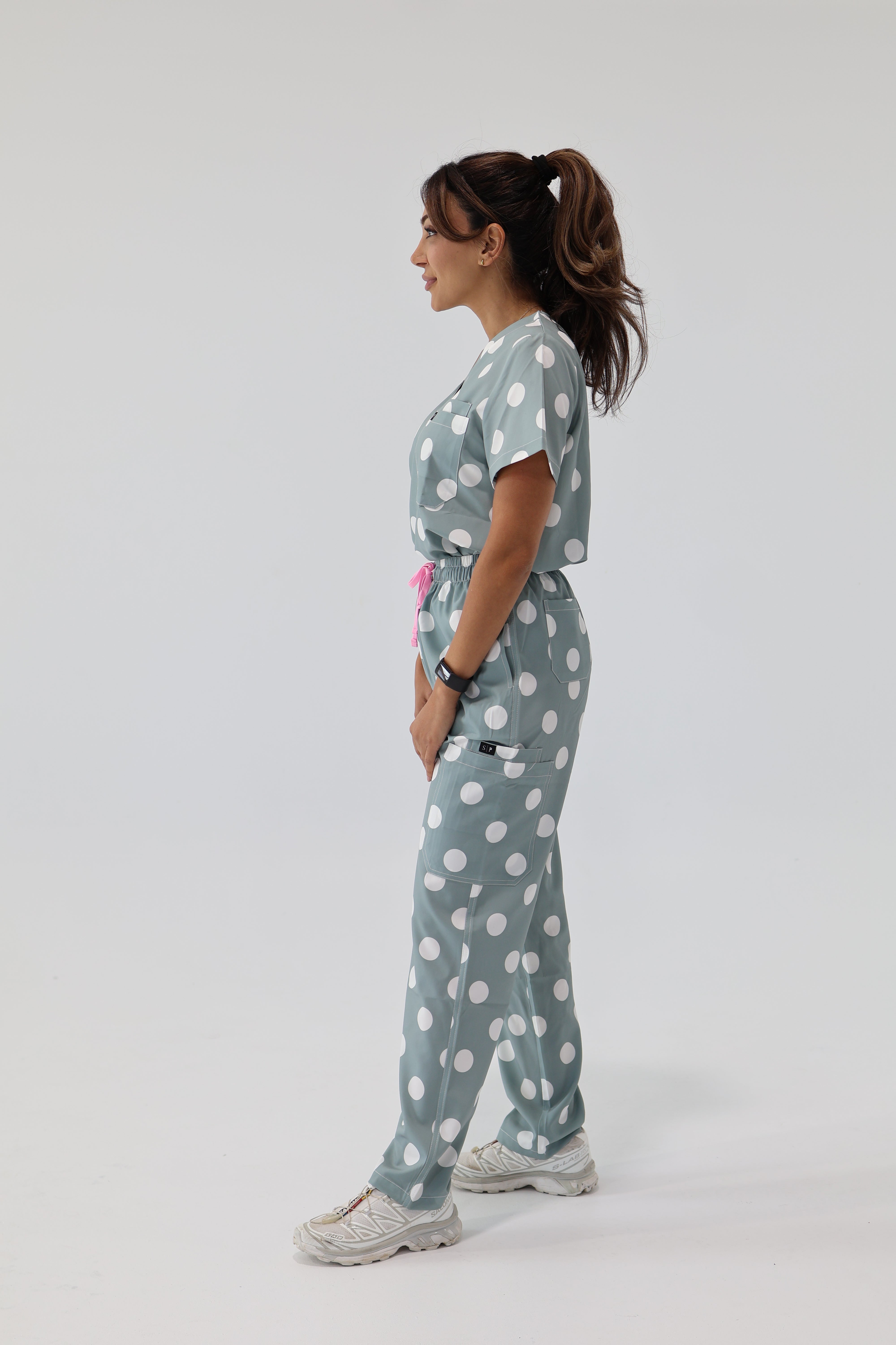 Polka Dot Sage Top and Pant Set (Sage Zipper)