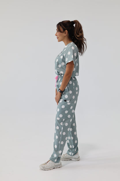 Polka Dot Sage Top and Pant Set (Sage Zipper)