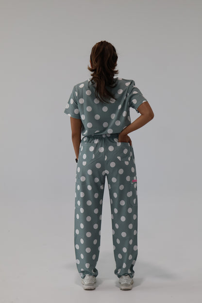 Polka Dot Sage Pants (sage zipper)