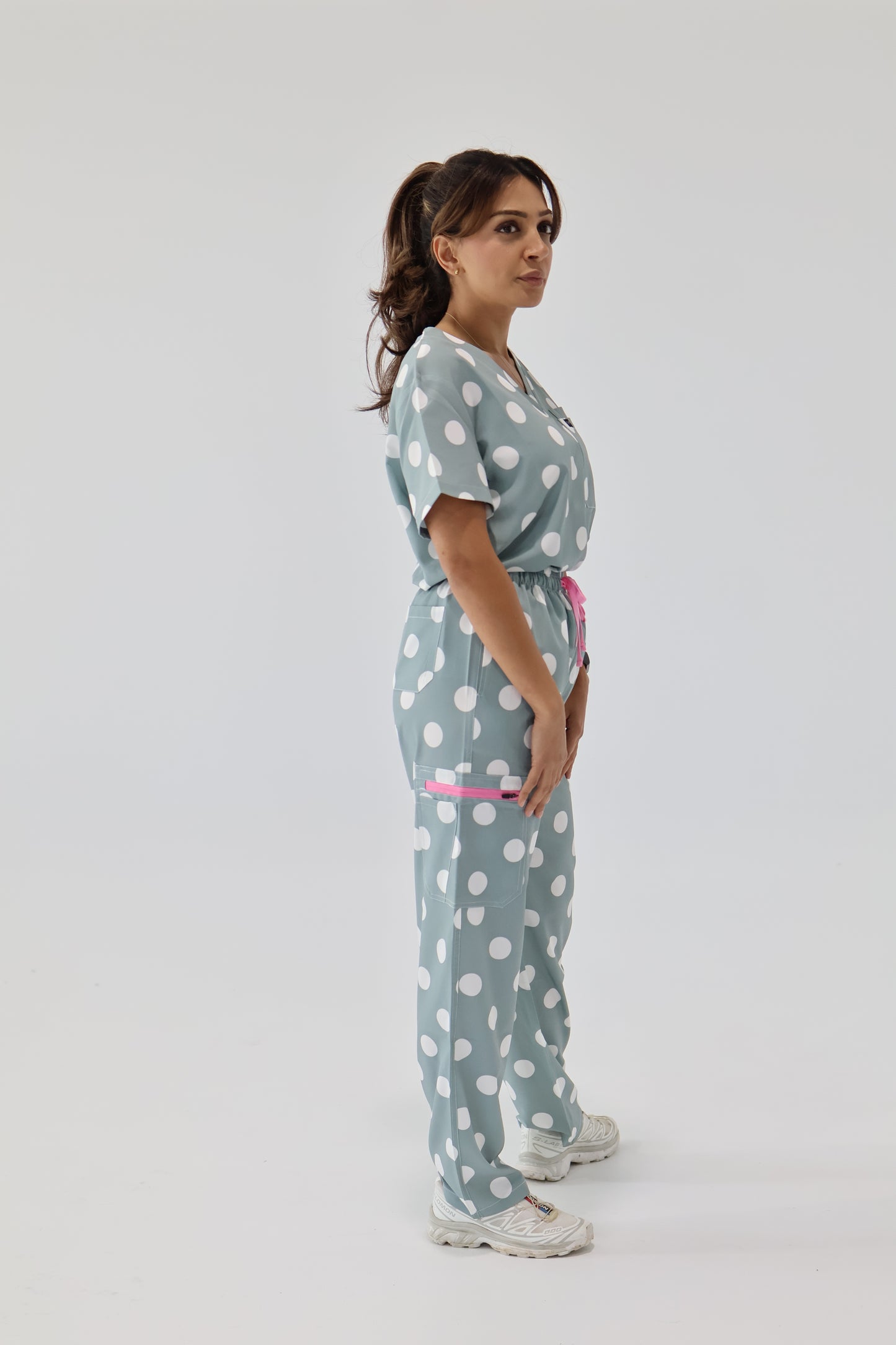 Polka Dot Sage Top and Pant Set (Sage Zipper)