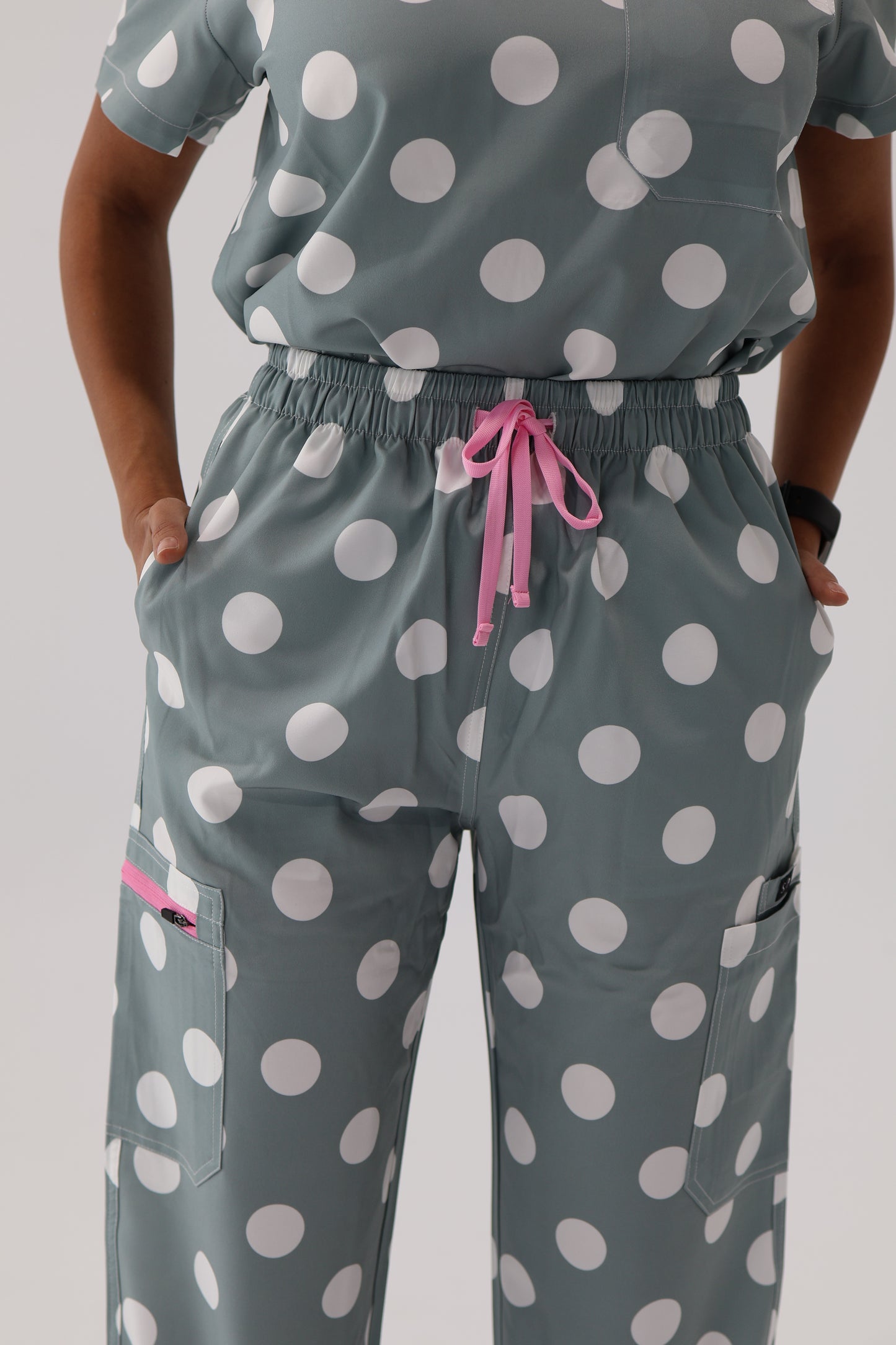 Polka Dot Sage Top and Pant Set (Sage Zipper)