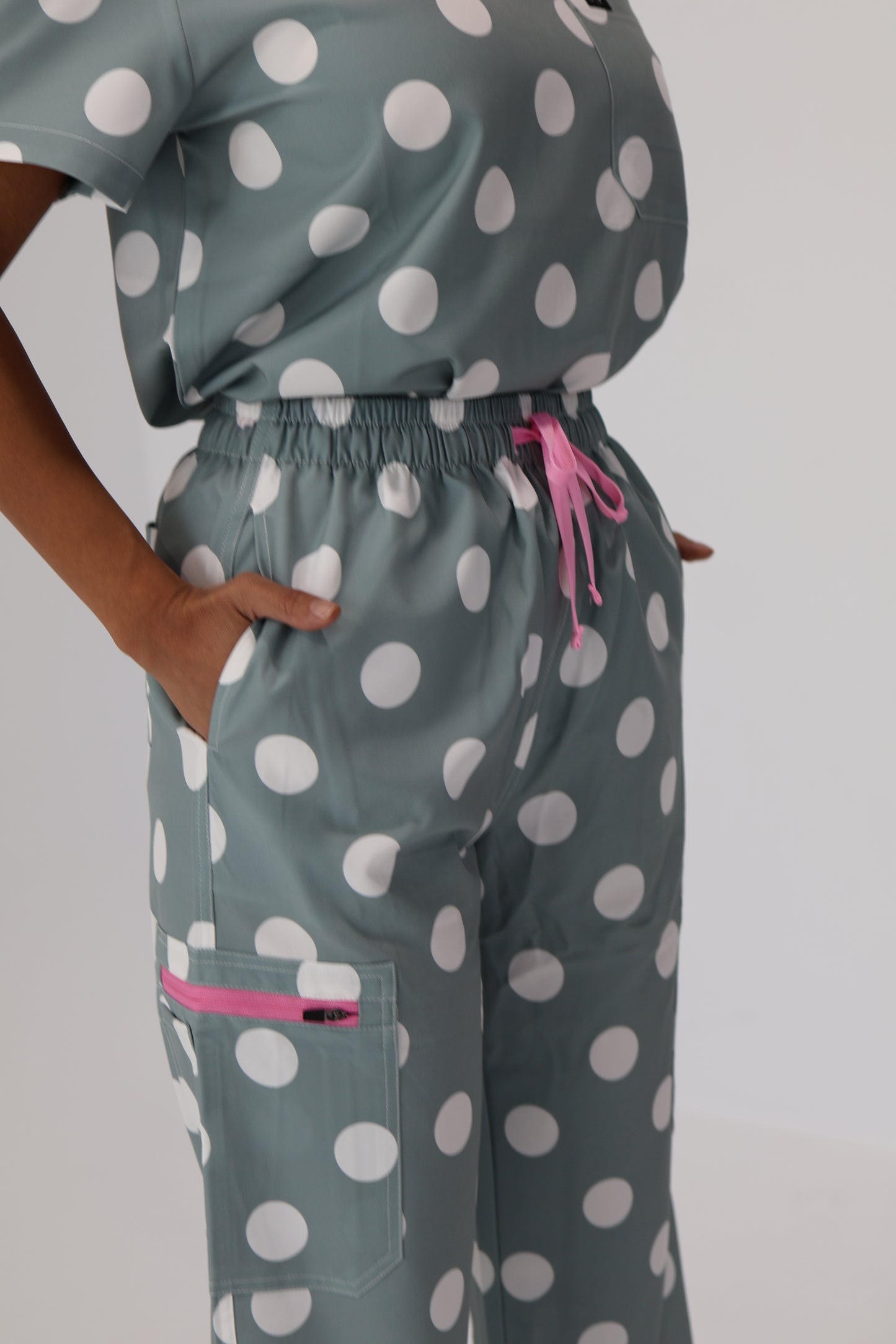 Polka Dot Sage Top and Pant Set (Sage Zipper)