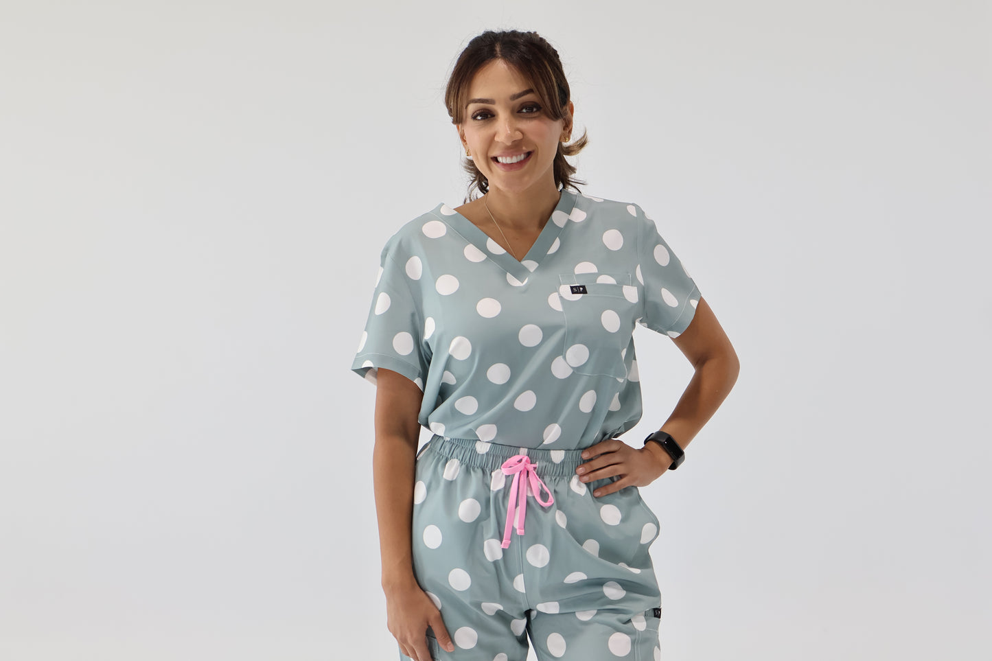 Polka Dot Sage Top and Pant Set (Sage Zipper)