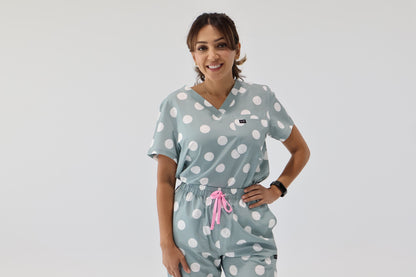 Polka Dot Sage Top and Pant Set (Sage Zipper)