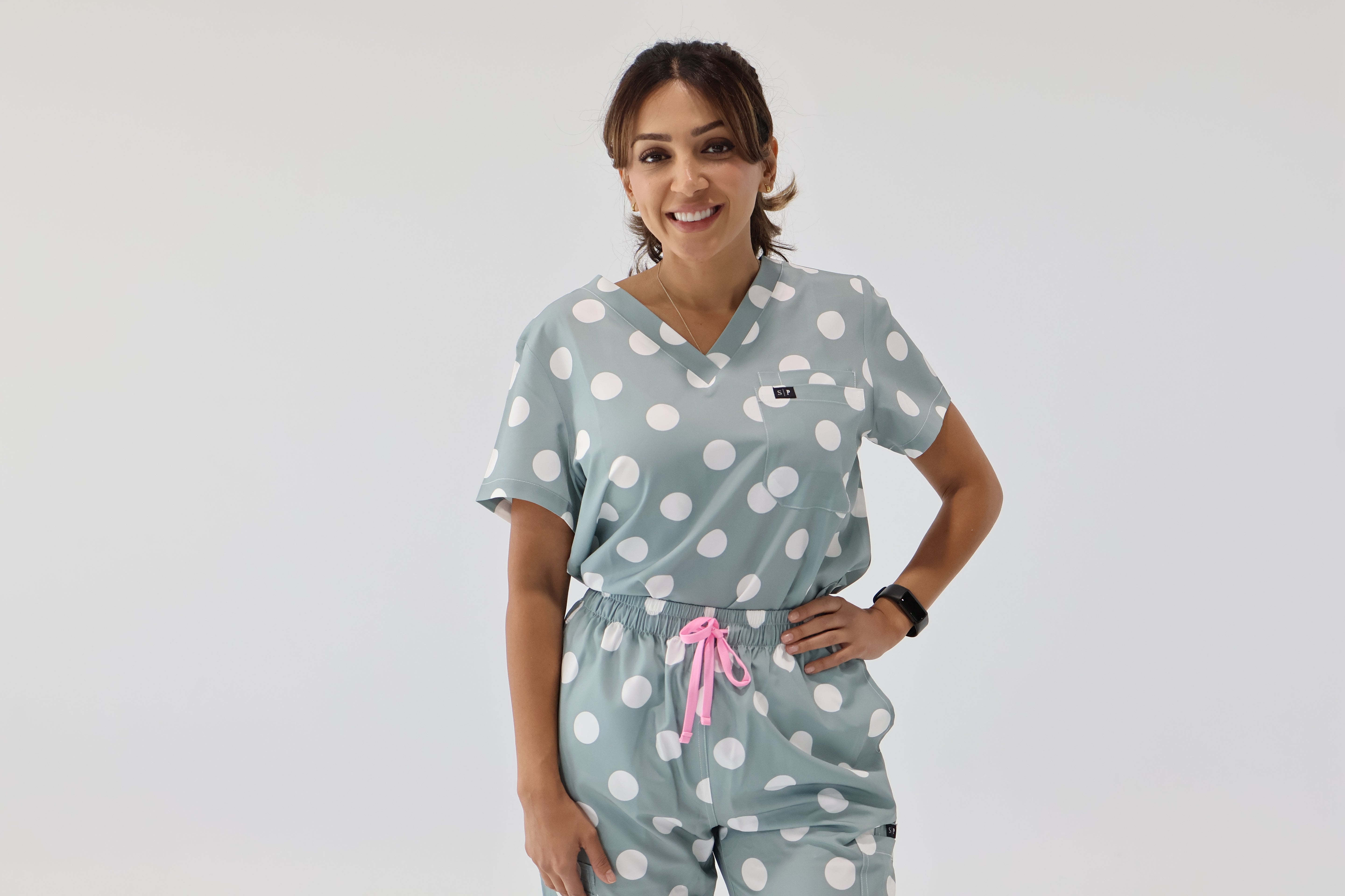 Polka Dot Sage Top and Pant Set (Sage Zipper)