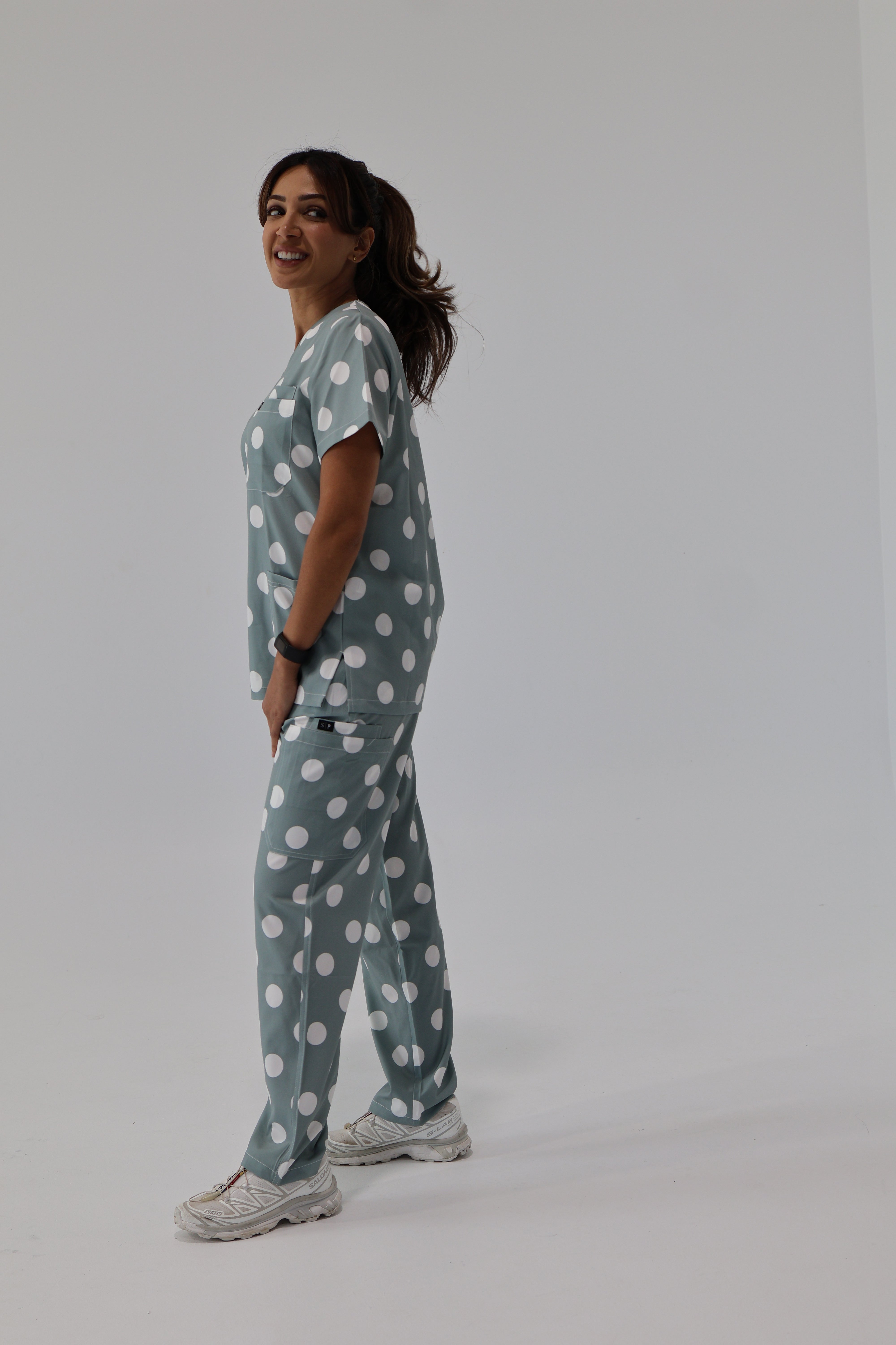Polka Dot Sage Pants (sage zipper)