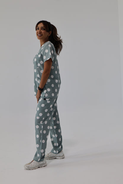 Polka Dot Sage Pants (sage zipper)