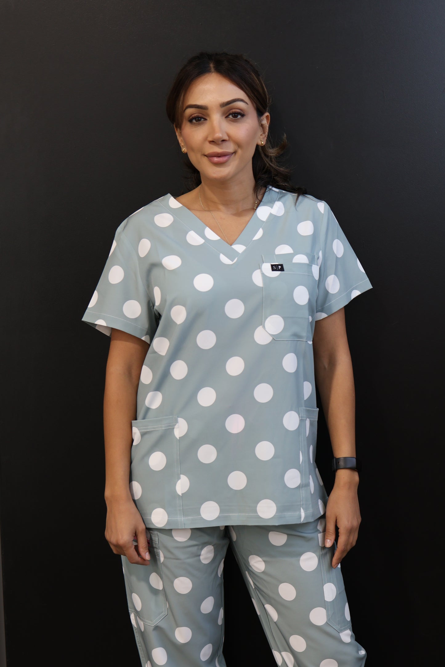 Polka Dot Sage Top and Pant Set (Sage Zipper)