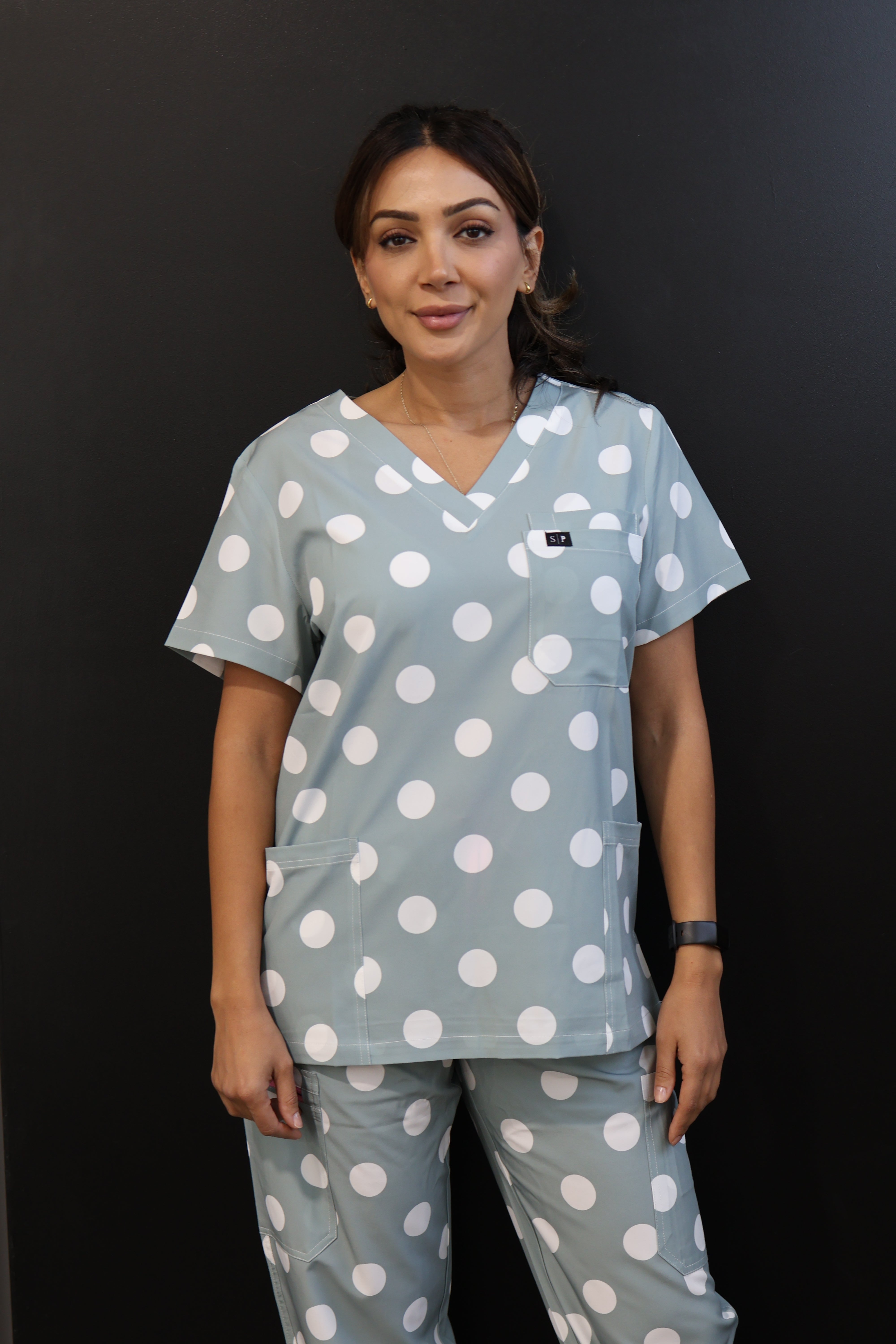 Polka Dot Sage Top and Pant Set (Sage Zipper)