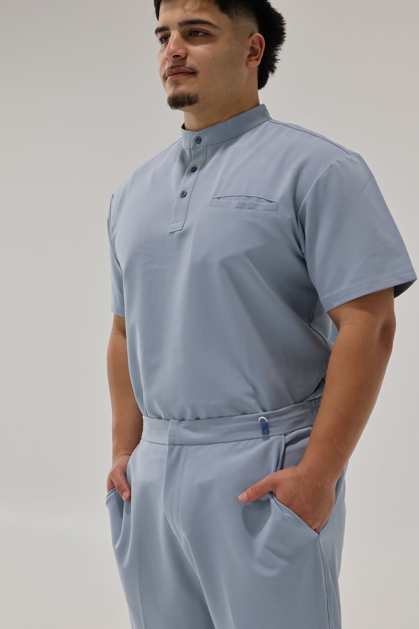SARTO TAILORED MANDARIN TOP NAVY