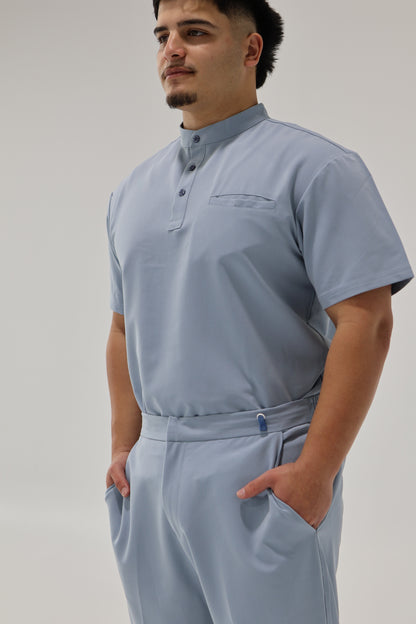 SARTO TAILORED MANDARIN TOP NAVY