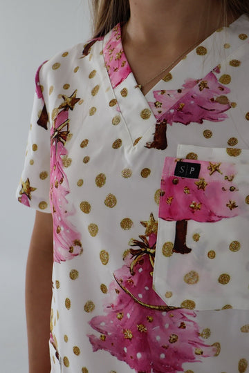 Pink Christmas Scrub Top-pre order (ETA 24th oct)