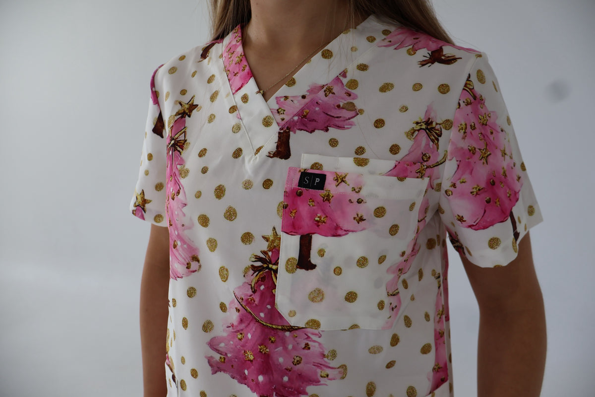 Pink Christmas Scrub Top and Pant Bundle- Pre Order (Arriving 24th October)