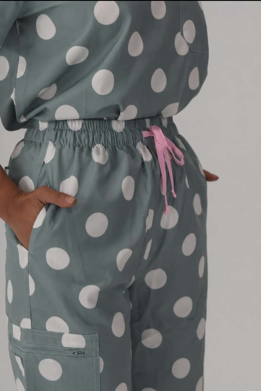 Polka Dot Sage Pants (sage zipper)