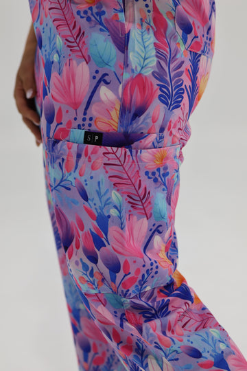 Purple Blossom Scrub Pants