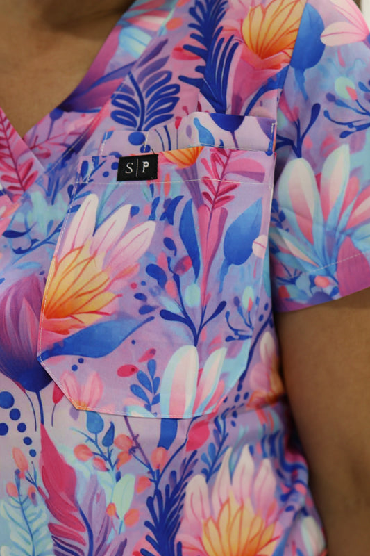 Purple Blossom Scrub Top